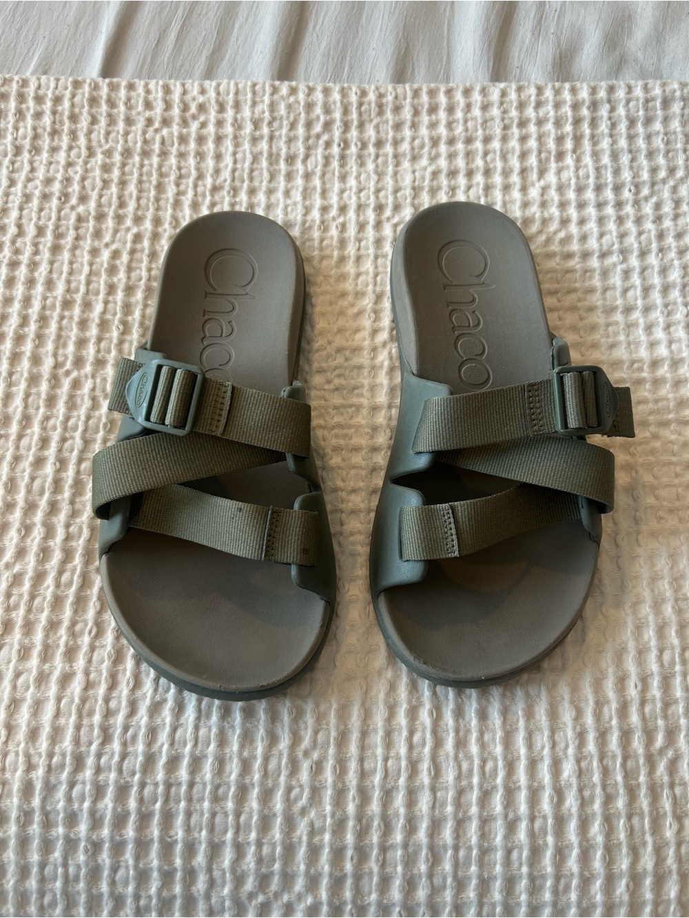 Chaco Olive Slide Sandals with Adjustable Webbing Straps